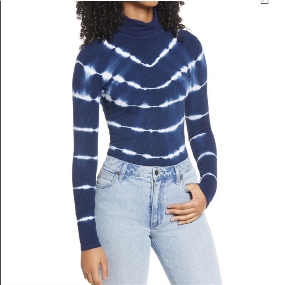 NWT BP Navy Tie Dye Ribbed Pullover Winter Boho Turtleneck Size Small